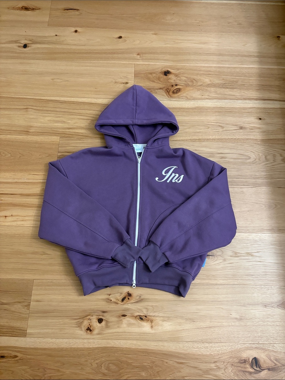Purple Zip-Up Hoodie with 'Ins' Script